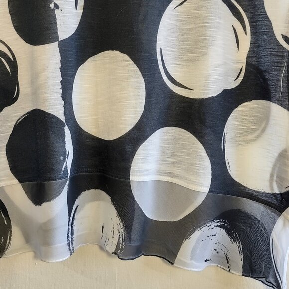 Jess and Jane Abstract Circles Top 3/4 Sleeve Asymmetrical Sheer Hem Artsy Small - Picture 6 of 8